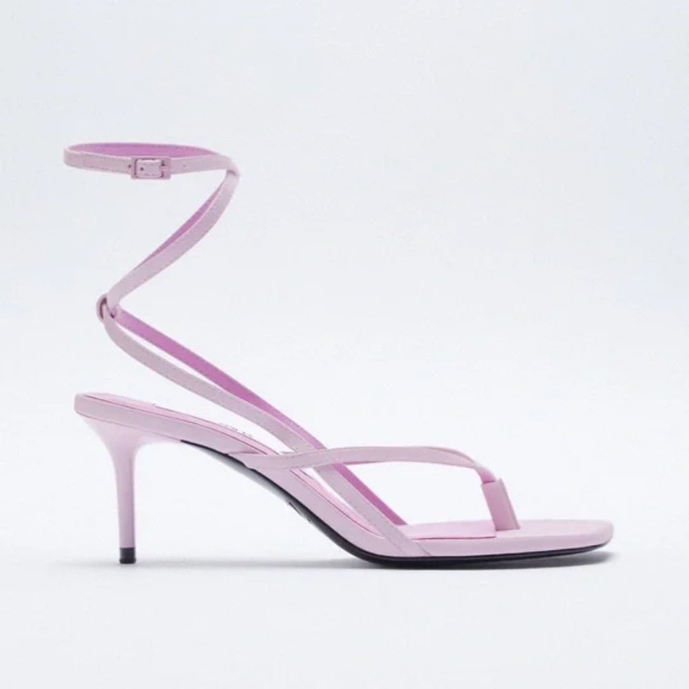 ZARA Heeled Leather Square Toe Sandals Mauve